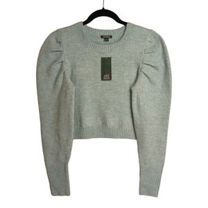 WILD FABLE Blue Green Puff Sleeve Fuzzy Long Sleeve Crew Neck Top Small NWT